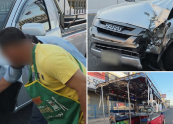 พ่อค้าขับกระบะหลับใน พุ่งชนท้ายรถสองแถวอย่างแรง นักเรียน–ชาวบ้านกระเด็นตกรถ เจ็บรวม 14 ราย