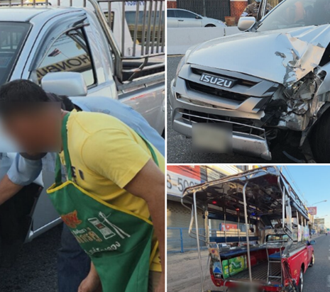 พ่อค้าขับกระบะหลับใน พุ่งชนท้ายรถสองแถวอย่างแรง นักเรียน–ชาวบ้านกระเด็นตกรถ เจ็บรวม 14 ราย